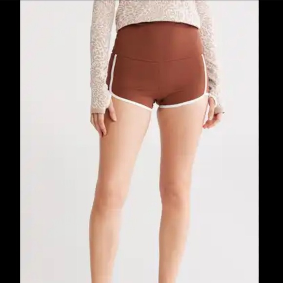 Free People Movement Island Time High-Waisted Argon Brown Shorts with White Trim - Picture 7 of 8
